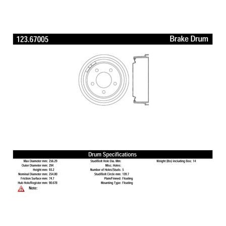Centric C-Tek Standard Brake Drum, C-Tek 123.67005